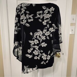 Ann Taylor Asymmetrical Top, Tank with Sheer Floral Overlay, Size Small